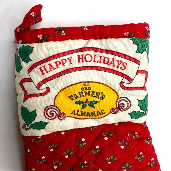 VINTAGE 70s Christmas Apron and Farmers Almanac Red and White Oven Baking Mitt - Picture 9 of 9